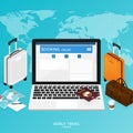 Isometric online booking ,passport world map,trip plan travel banner vector