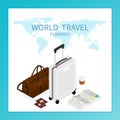 Isometric online booking ,passport world map,trip plan travel banner vector