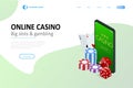 Isometric Online Casino Concept. Online Big Slots Casino Marketing Banner, Gaming Apps Web landing page template. Royalty Free Stock Photo