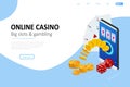 Isometric Online Casino Concept. Online Big Slots Casino Marketing Banner, Gaming Apps Web landing page template. Royalty Free Stock Photo
