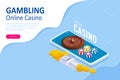 Isometric Online Casino Concept. Online Big Slots Casino Marketing Banner, Gaming Apps Web landing page template. Royalty Free Stock Photo