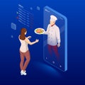 Isometric Online cooking classes concept. Online ordering food in a restaurant