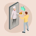 Isometric Online cooking classes concept. Online ordering food in a restaurant