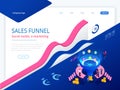 Isometric online funnel generation sales, customer generation, digital marketing and e-business technology concept Royalty Free Stock Photo