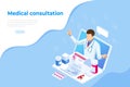 Isometric Online Medical Consultation. Health care Concept. Health Insurance, Online Prescription. Online diagnosis