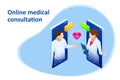 Isometric Online Medical Consultation. Health care Concept. Health Insurance, Online Prescription. Online diagnosis