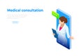 Isometric Online Medical Consultation. Health care Concept. Health Insurance, Online Prescription. Online diagnosis