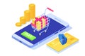 Isometric online payment online concept. Internet payments, protection