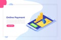 Isometric online payment online concept. Internet payments, protection
