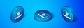 Isometric Online psychological counseling distance icon isolated on blue background. Psychotherapy, psychological help