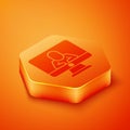 Isometric Online psychological counseling distance icon isolated on orange background. Psychotherapy, psychological help