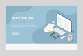 Isometric Online Reading Landing Page Royalty Free Stock Photo