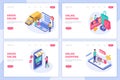 Isometric online shopping. People buying in internet shop concept. Digital payment, online delivery, e-commerce landing Royalty Free Stock Photo