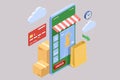 Isometric Online Shopping Store on Website and Mobile Phone design. Payment Approved, online card Payment, Online