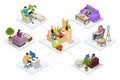 Isometric online shopping , online supermarket concept. People shopping food online using a laptop.