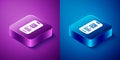 Isometric Online ticket booking and buying app interface icon isolated on blue and purple background. E-tickets ordering Royalty Free Stock Photo