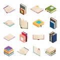 Isometric open books stack isolated education reading icons set 3d flat design vector illustration Royalty Free Stock Photo