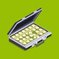 Isometric open briefcase with the money