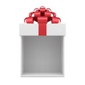 Isometric open empty wrapped white gift box decorated by red glossy bow ribbon for festive surprise