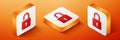 Isometric Open padlock icon isolated on orange background. Opened lock sign. Cyber security concept. Digital data Royalty Free Stock Photo