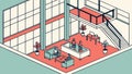 Isometric Open-Plan Office with Collaborative Spaces, vector design Generative AI Royalty Free Stock Photo