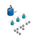 Isometric organization chart template with colorful 3D cubes and place for names and positions