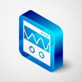Isometric Oscilloscope measurement signal wave icon isolated on grey background. Blue square button. Vector