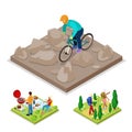 Isometric Outdoor Activity. Mountain Bike and Barbeque. Healthy Lifestyle and Recreation