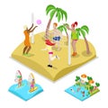 Isometric Outdoor Beach Volleyball, Surfing and Water Polo. Healthy Lifestyle and Recreation
