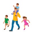 Isometric outdoor recreation Leisure for the family. Father, sons, and daughter. Happy Father`s Day.