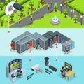 Isometric Outdoor Surveillance System Horizontal Banners