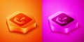 Isometric Outgoing call phone icon isolated on orange and pink background. Phone sign. Telephone handset. Hexagon button