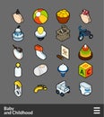 Isometric outline color icons set