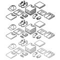 Isometric outline icons, vector set, clothes. Thin line icons.