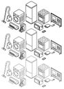 Isometric outline icons, vector set, home electronic.