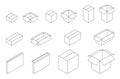 Isometric outline opened and closed box set. Vector illustration for moving service or warehouse design.