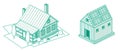 Isometric Outline Suburb Residential Building