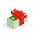 Isometric pack of dollars with a red ribbon. Royalty Free Stock Photo