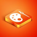 Isometric Paint brush with palette icon isolated on orange background. Vector Royalty Free Stock Photo