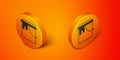 Isometric Paint bucket icon isolated on orange background. Orange circle button. Vector