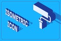 Isometric Paint roller brush icon isolated on blue background. Vector Royalty Free Stock Photo