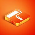 Isometric Paint roller brush icon isolated on orange background. Vector Royalty Free Stock Photo