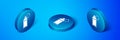 Isometric Paint spray can icon isolated on blue background. Blue circle button. Vector