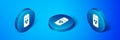 Isometric Paint spray can icon isolated on blue background. Blue circle button. Vector