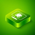 Isometric Paint spray icon isolated on green background. Green square button. Vector