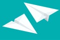 Isometric Paper airplane flying on background. Paper planes icon set in simple flat style. Vector illustration.