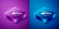 Isometric Paper airplane icon isolated on blue and purple background. Square button. Vector Royalty Free Stock Photo