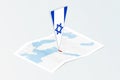 Isometric paper map of Israel with triangular flag of Israel in isometric style. Map on topographic background Royalty Free Stock Photo