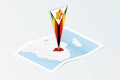 Isometric paper map of Zimbabwe with triangular flag of Zimbabwe in isometric style. Map on topographic background