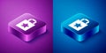 Isometric Paper shopping bag icon isolated on blue and purple background. Package sign. Square button. Vector Royalty Free Stock Photo